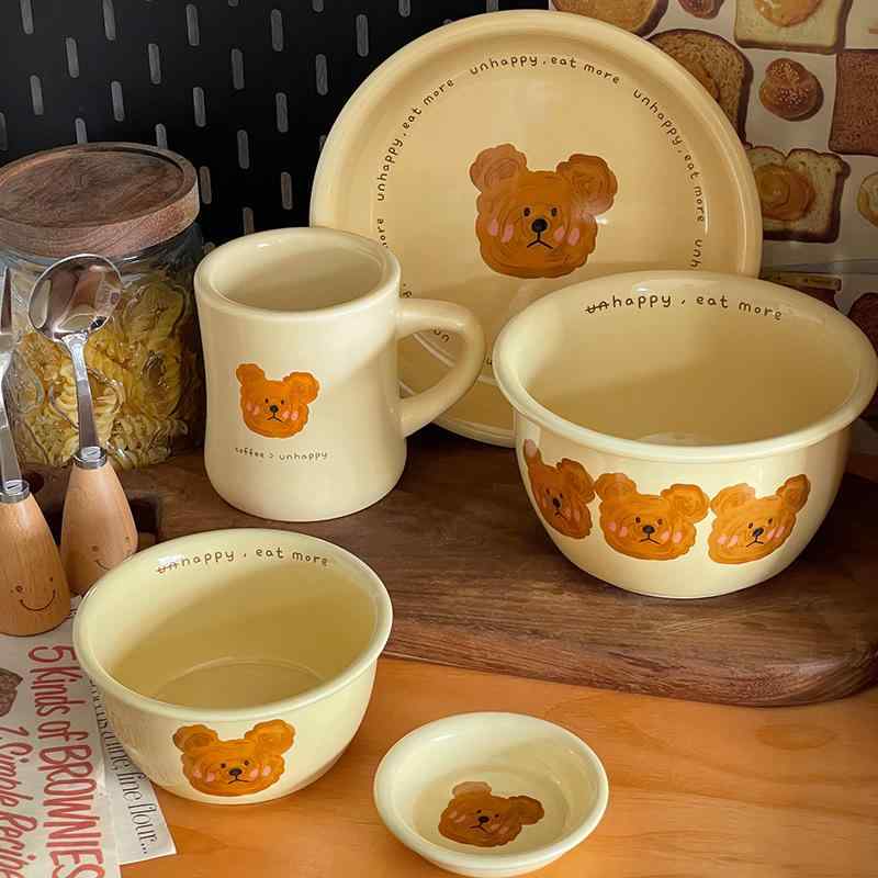 食器 レディース かわいい 小熊 カートゥーン 陶器 飯碗 皿 プレート セット 韓国風 INS風 高見え 一人..