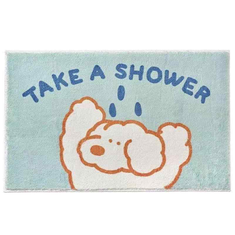 マット レディース バスマット 玄関マット ドアマット 吸水 ポリエステル 萌趣動物 淡ブルー 天ブルー ..