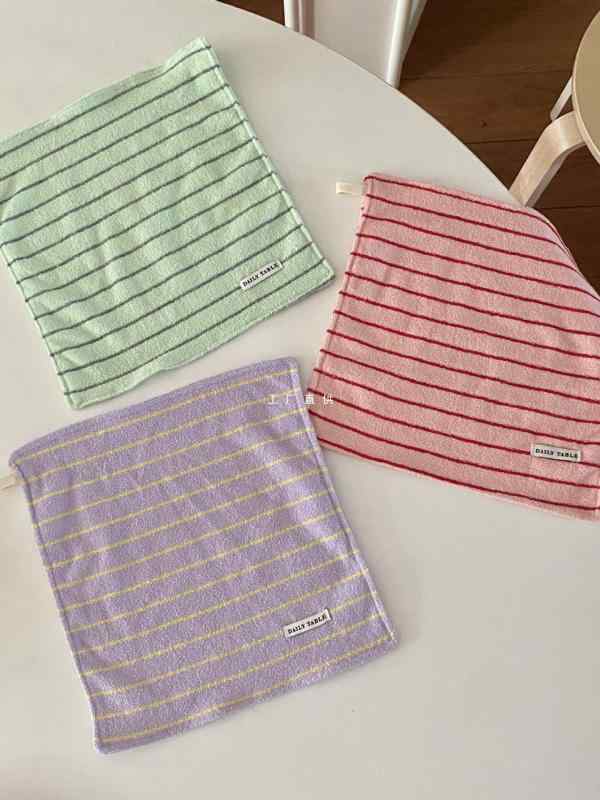 タオル レディース キッチンクロス 3枚セット ストライプ柄 韓国風 食器拭き 台拭き ハンカチ 薄荷チョ..