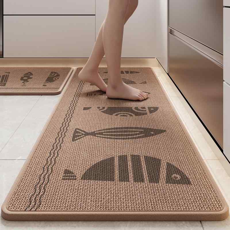 Kitchen Mats - キッチンマット 玄関マット 45x70cm 45x120cm 45x150cm 45x180cm 防滑 防油 防水 拭ける 洗える 家庭用 耐汚 泥落とし 長方形 サリ麻 ゴム底 ブラウン系 グレー系