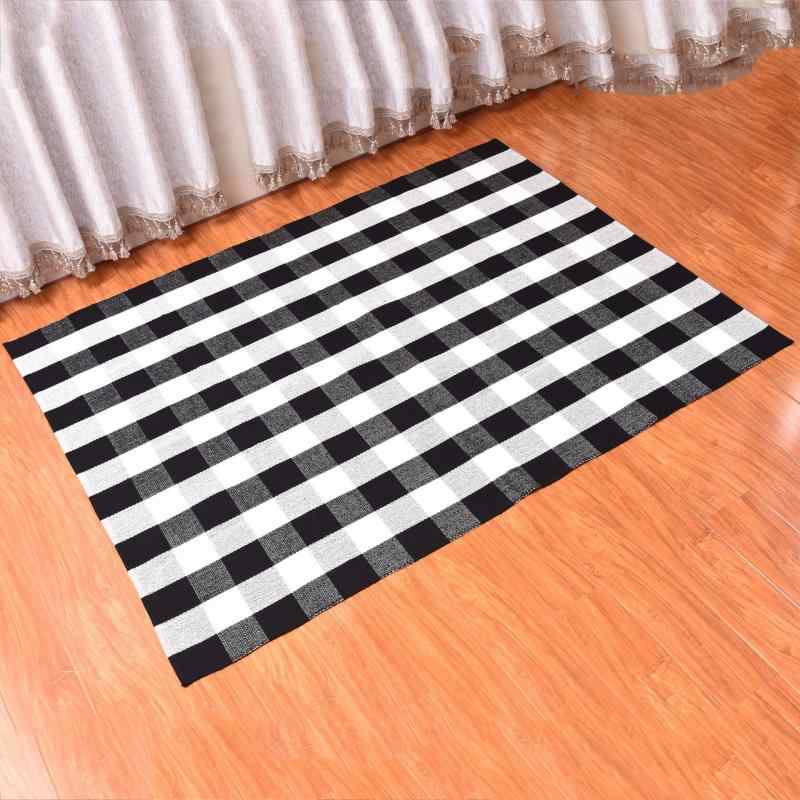 Kitchen Mats - ラグ カーペット マット 玄関マット キッチンマット 市松模様 格子柄 綿 手洗い 北欧風 リビング ベッドルーム 45×70cm 60×90cm 黒 白 赤 青 グレー