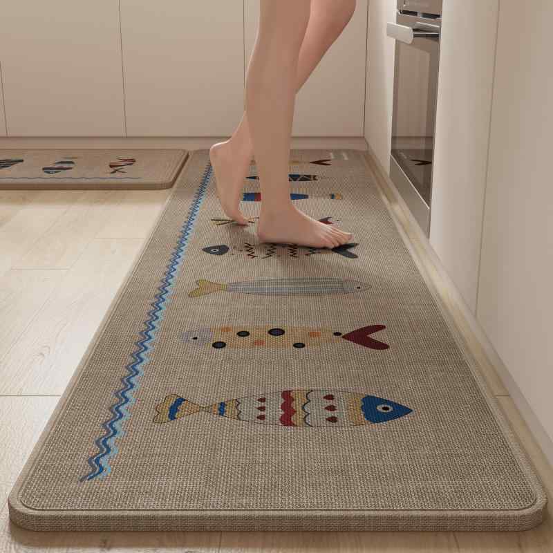 キッチンマット 滑り止め付き 拭ける 厚手 台所マット 玄関マット 吸水マット 無地 オートミール ベー..