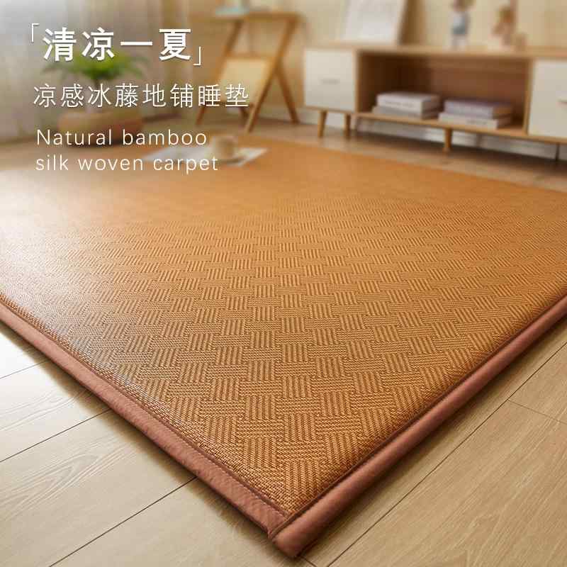 ラグ マット 畳 厚手 敷布団 昼寝 ごろ寝 接触冷感 涼感 抗菌 防ダニ 防臭 滑り止め付き ストライプ 無..