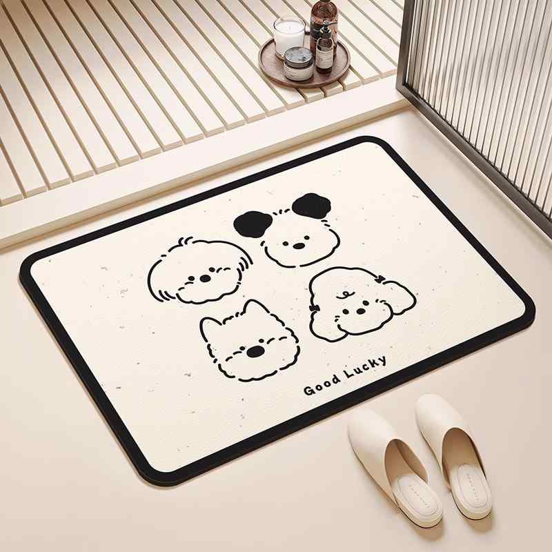 バスマット 吸水 速乾 珪藻土マット 耐摩耗 浴室 滑り止め かわいい 犬柄 雪花 ブルー ピンク系 40×60c..
