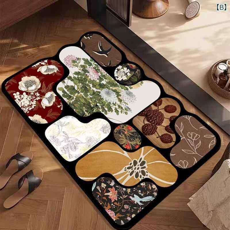 玄関マット 高級感 ポリエステル 幾何学模様 植物 花柄 バスマット トイレマット ドアマット 室内マット 吸水 速乾 防滑 厚手