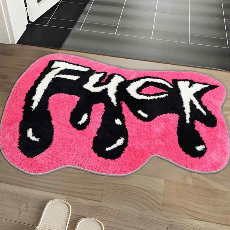 ラグ マット 玄関マット 浴室足ふきマット ベッドサイドマット ポリエステル 繊維 プリント 異形 無地 抽象画 レインボー 水洗い ピンク ブラック