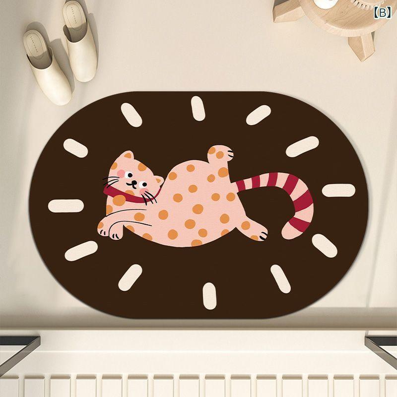 マット キッズ ベビー アニマル柄 珪藻土 バスマット 浴室 洗面所 トイレ ドアマット 滑り止め 吸水 速乾 カーペット 萌え かわいい ピンク オレンジ ブラック ブラウン