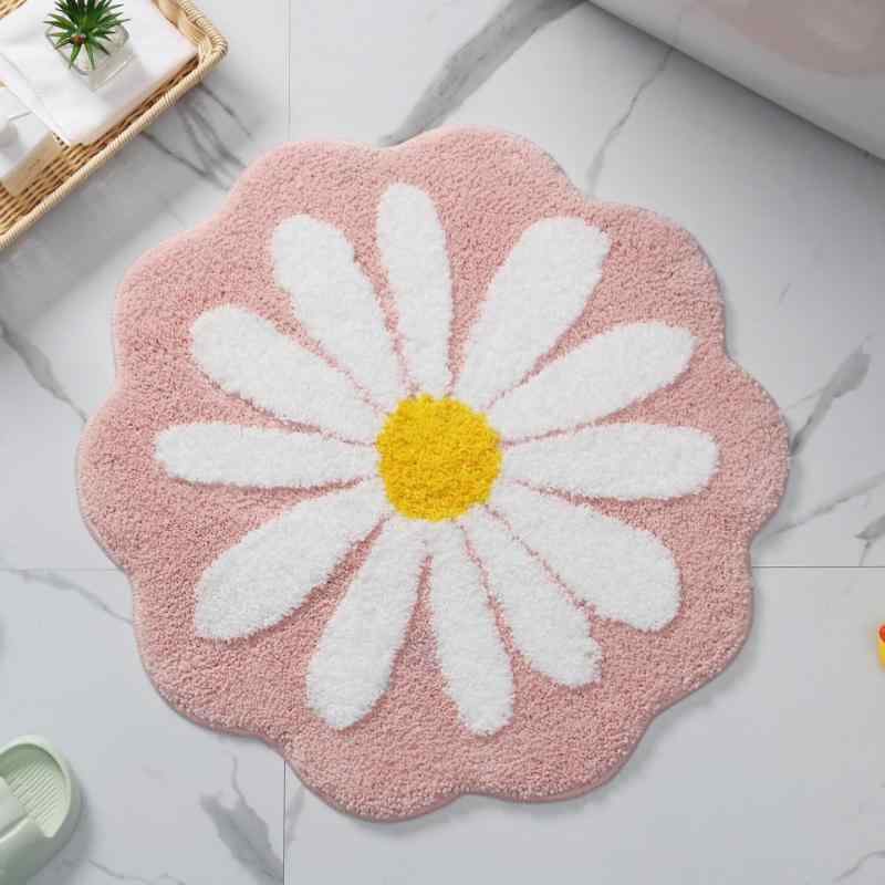 Mats - ラグ カーペット マット 花柄 フェイクウール 円形 リビング ベッドルーム インテリア 汚れ防止 吸水 遮熱 ベッドサイド 浅青色 深青色 緑色 紫色 灰色 薄緑色 ピンク色 茶色 黒色