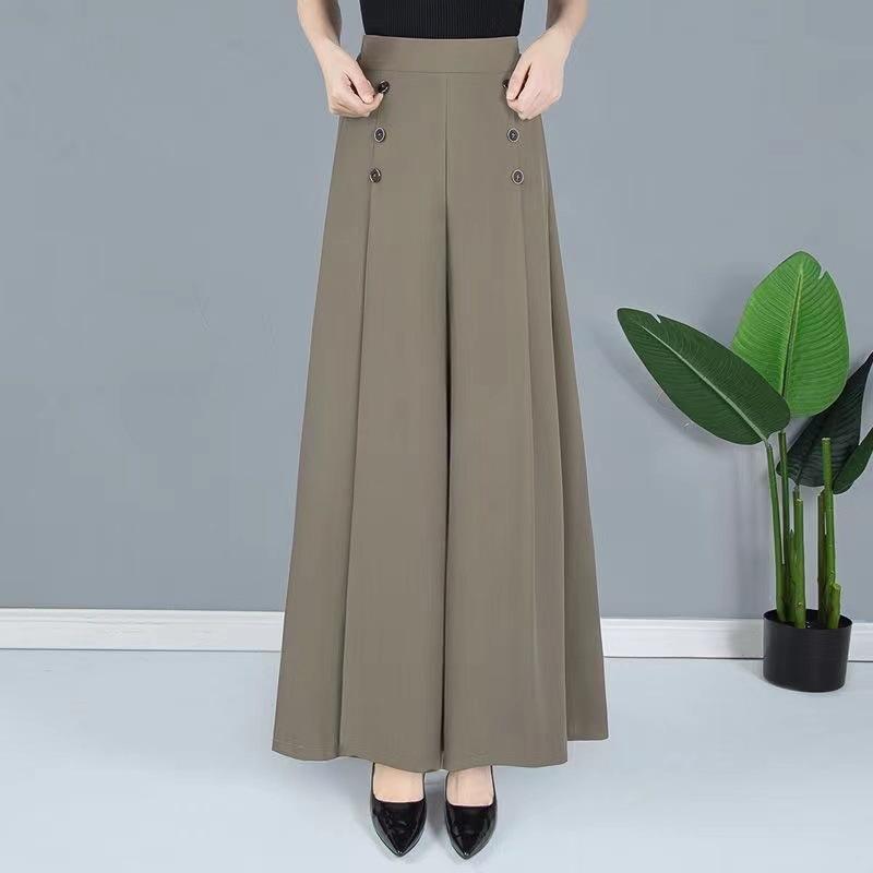 レディース 夏 ワイドパンツ 九分丈 高腰 薄手 垂感 ハーレム スカートパンツ 透気性 起球防止 黒 咖色 気質 通勤 都市風 微弾性 純色 做旧 加工 軽量
