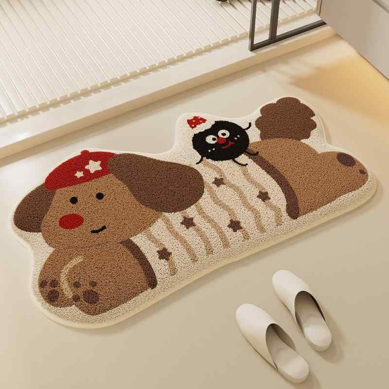 マット レディース トイレ 玄関 かわいい 犬柄 吸水 速乾 防滑 泥落とし 汚れ防止 ポリエステル 40 70cm 韓国風 カフェラテ