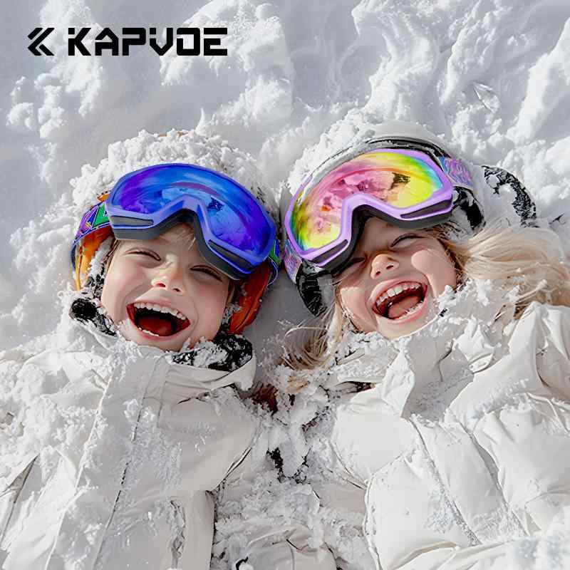 ゴーグル キッズ 子供用 滑雪 スキー スノーボード ダブルレンズ 防曇 UVカット 紫外線カット 砂黒フレ..