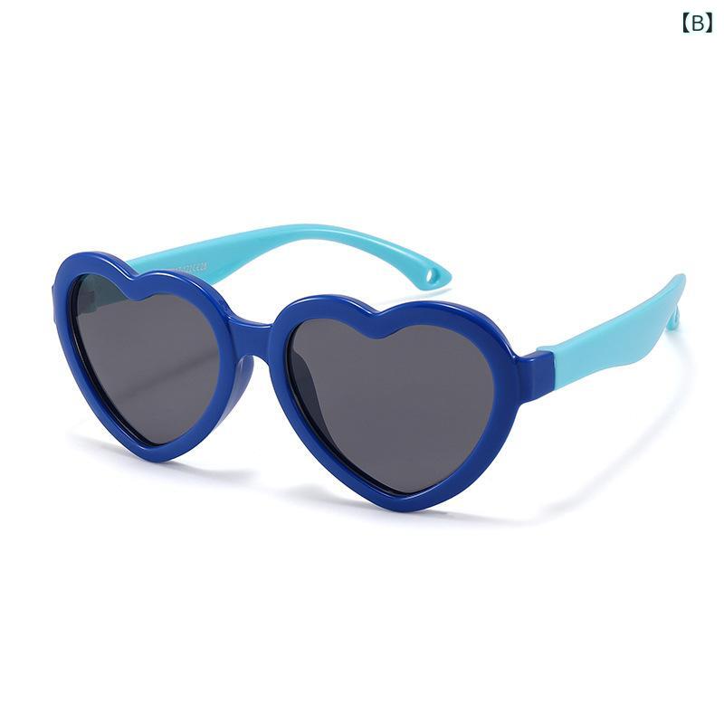 サングラス キッズ 子供用 シリコン 偏光レンズ UV400 紫外線対策 ハート型 アウトドア スポーツ 普段使い 黒 ピンク系 ブルー