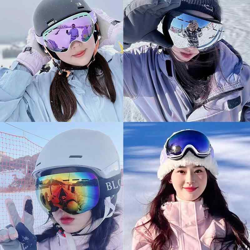 ゴーグル メンズ レディース キッズ 子供用 スキー スノーボード 登山 雪地 スポーツ 球面 ダブルレンズ 防曇 近視 大人 ブラックフレーム シルバーレンズ