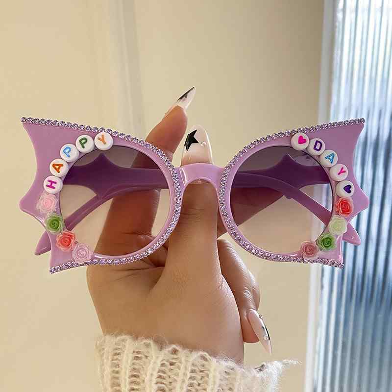 サングラス キッズ 子供用 ファッション小物 UVカット 紫外線対策 蝙蝠 星 花柄 かわいい おしゃれ ブラック ピンク系