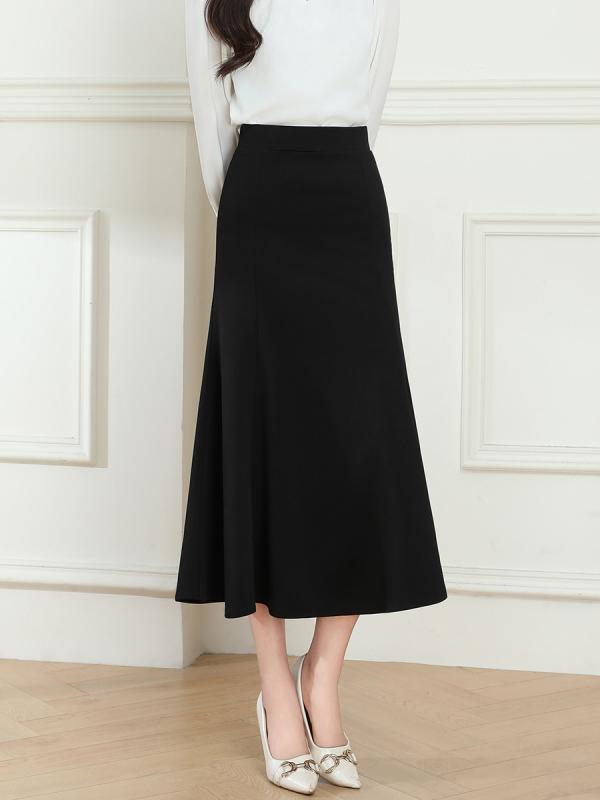 スカート レディース 春夏 魚尾スカート マーメイドスカート ロングスカート ハイウエスト 伸縮性 無地 ブラック 黒