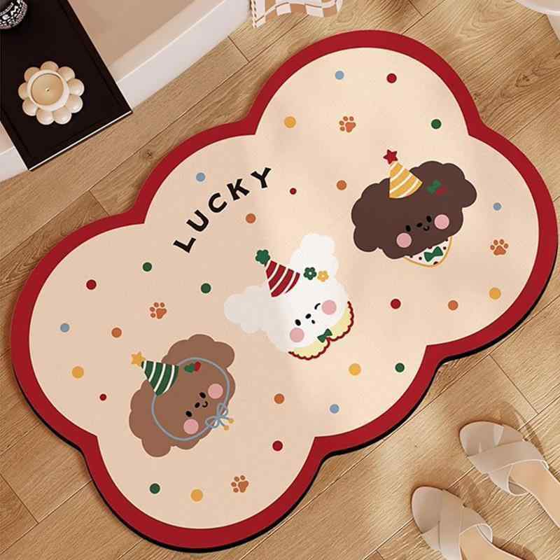 バスマット 珪藻土マット 浴室足ふきマット 超吸水 速乾 滑り止め 転倒防止 家庭用 かわいい 犬柄 ドット柄 ストライプ柄 レッド系