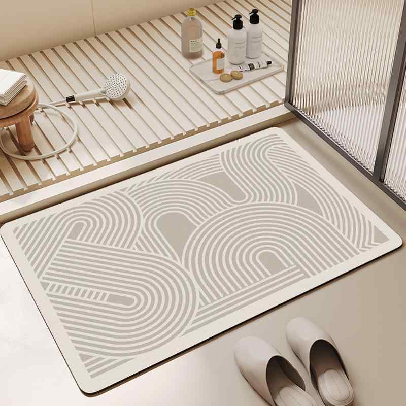 バスマット 吸水速乾 滑り止め付き 浴室マット 玄関マット 珪藻土マット風 ストライプ 幾何学模様 手洗..