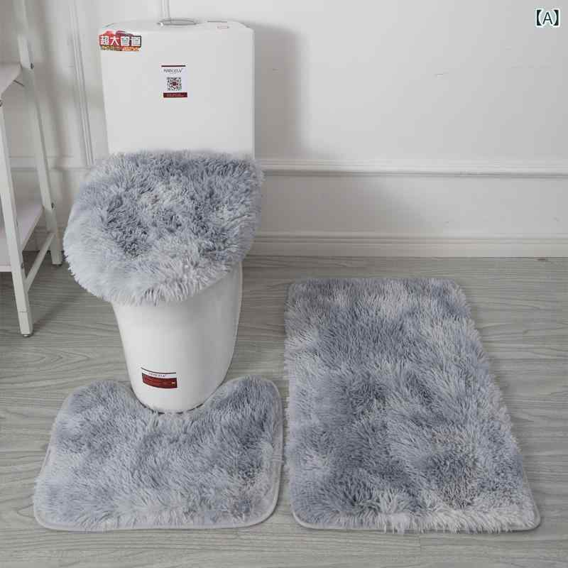 トイレマット レディース 3点セット U型 玄関マット バスマット ポリエステル 繊維 滑り止め 吸水 速乾 抗菌 防臭 無地 グラデーションカラー スクエア 浴室 洗面所 脱衣所 足拭きマット オールシーズン 春夏秋冬