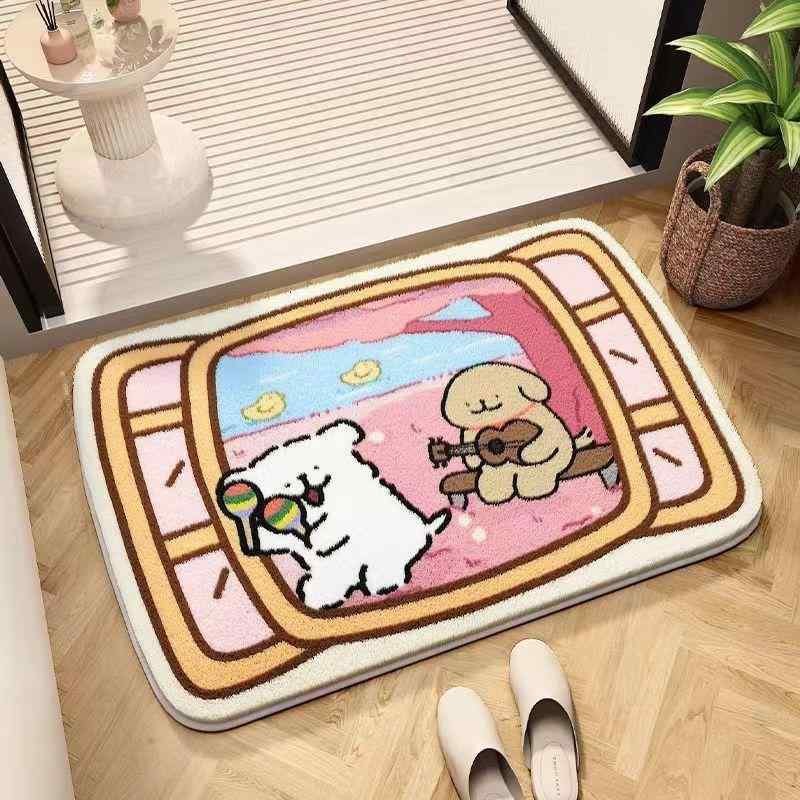 バスマット 吸水 速乾 仿羊绒 滑り止め 浴室 洗面所 トイレマット ドアマット カーペット 萌え かわいい 犬柄 アニマル柄 ポリエステル(3.0)