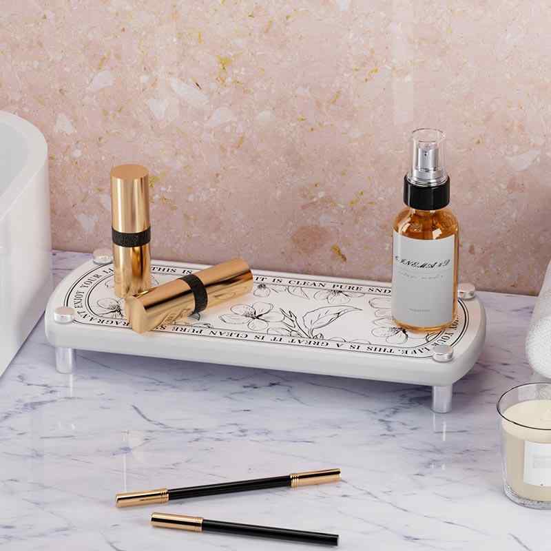 珪藻土 コースター 洗面台 浴室 吸水マット 楕円形 石鹸置き 小物置き 植物柄 花柄 モダン