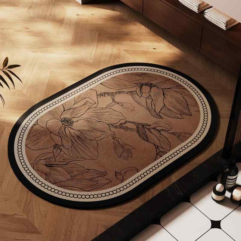 珪藻土マット バスマット 浴室マット 吸水速乾 滑り止め付き ドアマット 玄関マット 新中式 楕円 花柄 ..