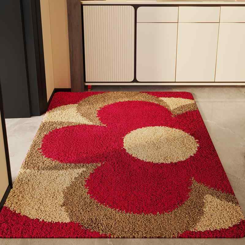 玄関マット バスマット キッチンマット 泥落としマット 吸水 速乾 滑り止め付き 40x60cm 50x80cm 60x90cm 80x120cm モザイク 富貴圏 赤大花 赤華麗 足跡 赤石 新中式