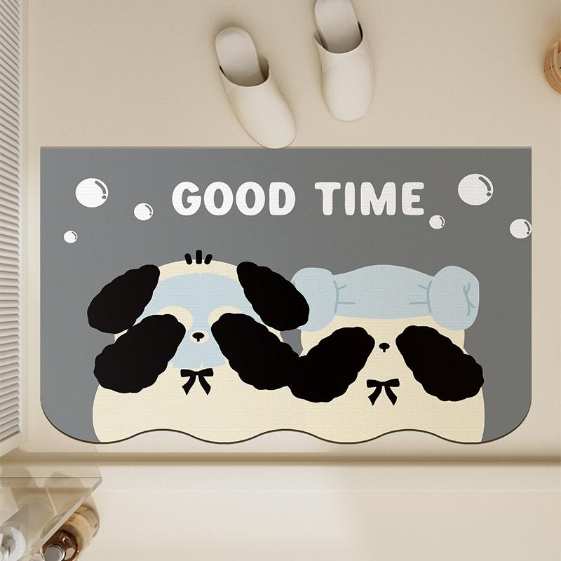 バスマット 珪藻土マット 浴室足ふきマット 吸水速乾 ドアマット トイレマット カーペット 玄関マット かわいい アニメ柄 黒白 モノトーン