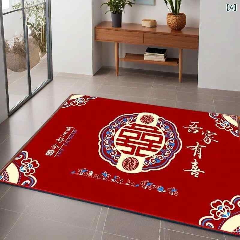玄関マット 結婚式用 赤色 水晶絨 吸水 滑り止め 新中式 ウェルカムマット ドアマット
