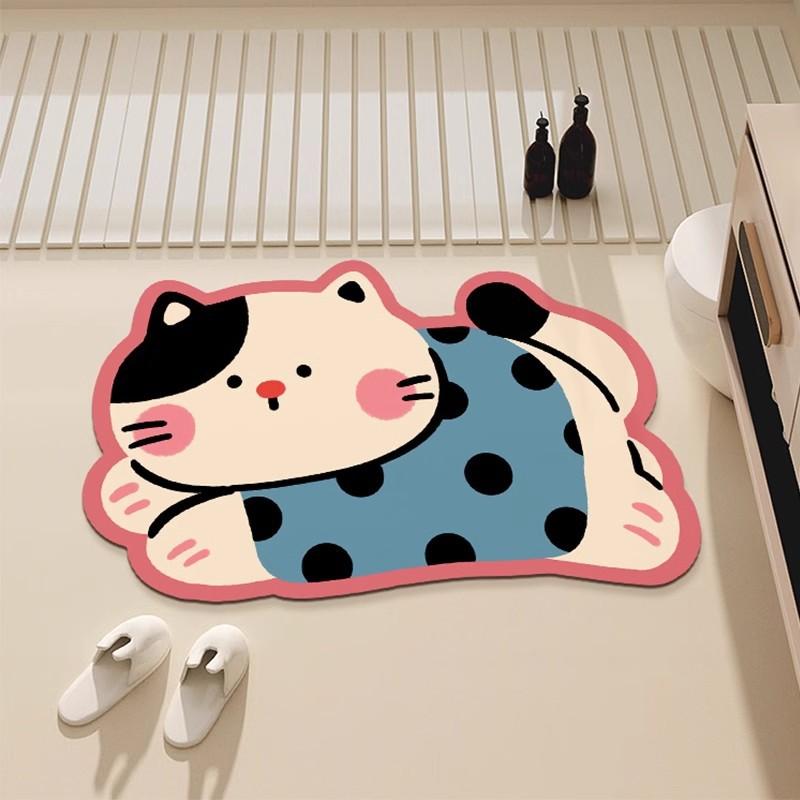 Mats - マット レディース バスマット 珪藻土 速乾 吸水 滑り止め 猫 犬 アニマル かわいい ポリエステル 玄関 脱衣所 洗面所 浴室 リビング