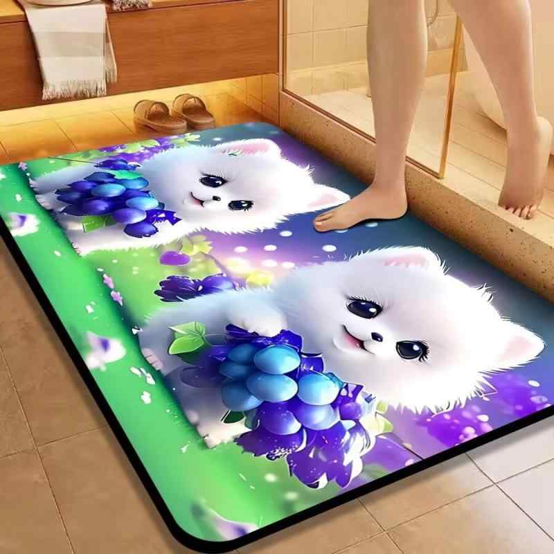 マット かわいい動物 吸水マット 速乾 バスマット キッチンマット 玄関マット 滑り止め付き 泥落としマット 耐久性 プリント柄 猫 ゴム..