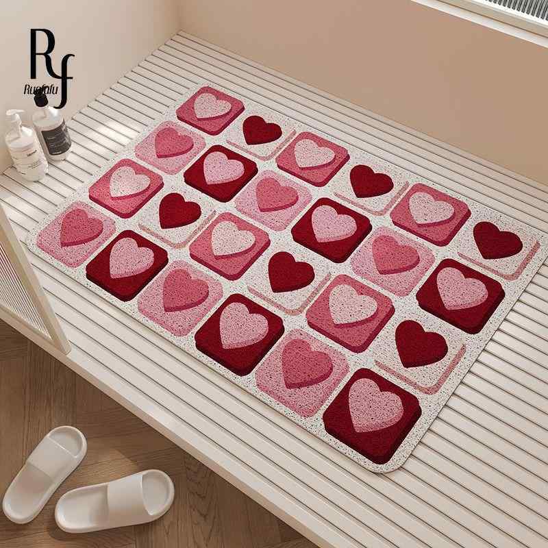 マット 浴室用 防滑 バスマット PVC 玄関マット 水洗い可能 カット可能 ハート柄 かわいい ドーパミン..