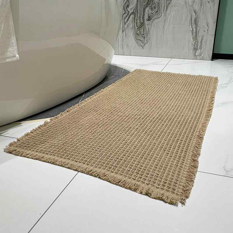 バスマット 玄関マット 浴室足ふきマット ポリエステル 吸水速乾 滑り止め付き 無地 格子柄 グレー ア..