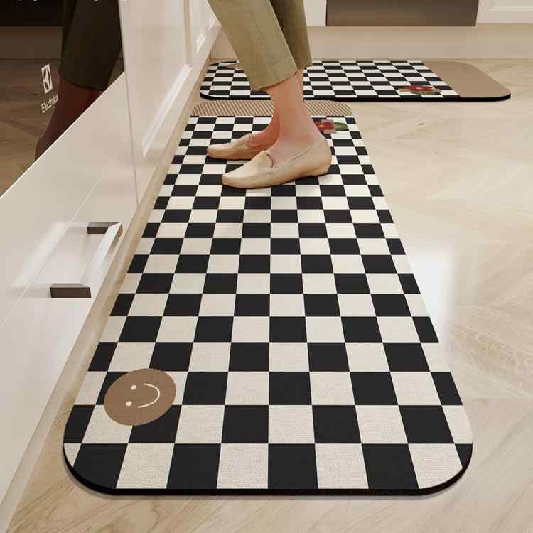 キッチンマット レディース 珪藻土マット 格子柄 滑り止め 吸水マット 防油 幾何学模様 プリント 洗え..