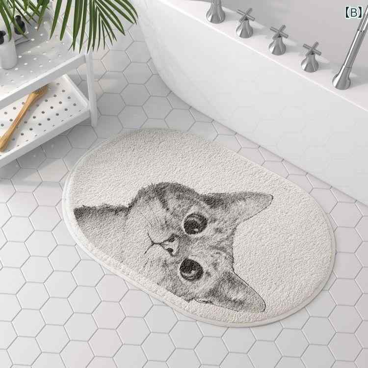 マット レディース 浴室マット かわいい 猫柄 ポリエステル製 吸水性 耐摩耗性 楕円形 ドアマット 寝室 玄関 バスルーム