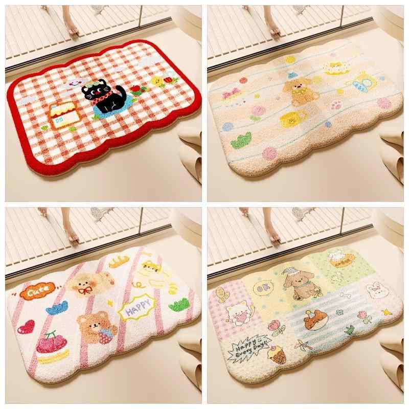 バスマット レディース 吸水速乾 滑り止め付き ポリエステル製 かわいい おしゃれ アニマル柄 マンガ風 萌え 断熱 40 60cm 50 80cm 60 90cm 80 120cm 黒 白 赤 青 黄色