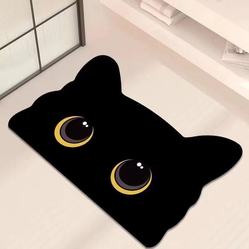 マット浴室用マット黒猫ネコ柄珪藻土...