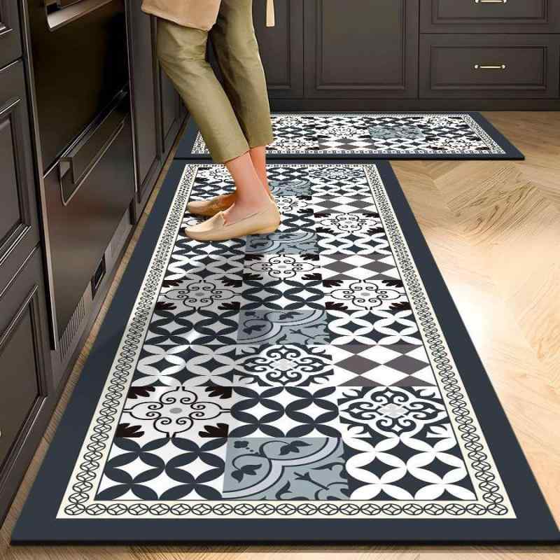 マット キッチンマット バスマット 珪藻土 吸水マット 防汚 耐油 耐摩耗 滑り止め 方格柄 カーキ グレ..