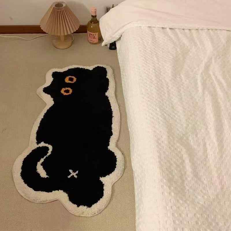 Bath Supplies - マット レディース 玄関マット バスマット 吸水 かわいい 猫柄 アニマル 厚手 仿羊绒 60 90cm 2枚セット 黒 ブラック