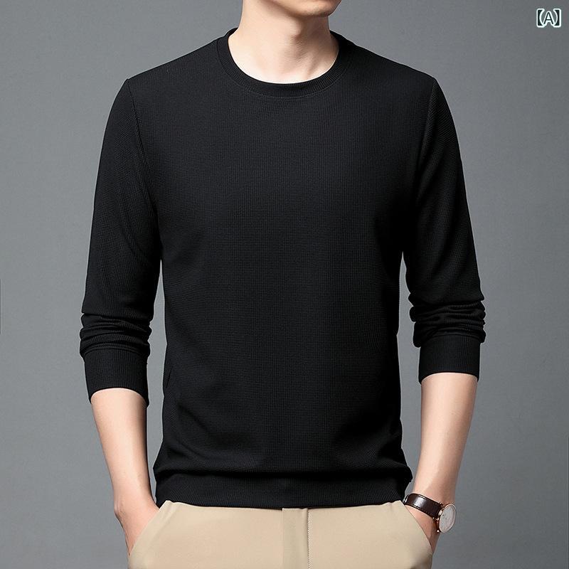 乐天商城 - メンズ Tシャツ 長袖 ラウンドネック インナー トップス 体型フィット 薄手 ポリエステル 混紡 透気性 黒 グレー 紺 白 赤 緑 ベージュ 春 秋 休闲 スタイル 青年 男性用 普段使い カジュアル 合体型 無帽 セットアップなし オリジナルデザイ