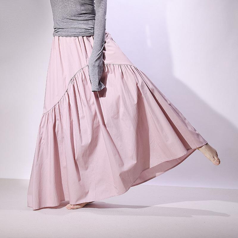 スカート レディース Aラインスカート ロングスカート コットン 波状 ギャザー ハイウエスト 無地 フィッシュテールスカート フレアスカート 春夏 本白 古青 ブラック 灰粉 浅灰 浅ブルー 深灰 杏色