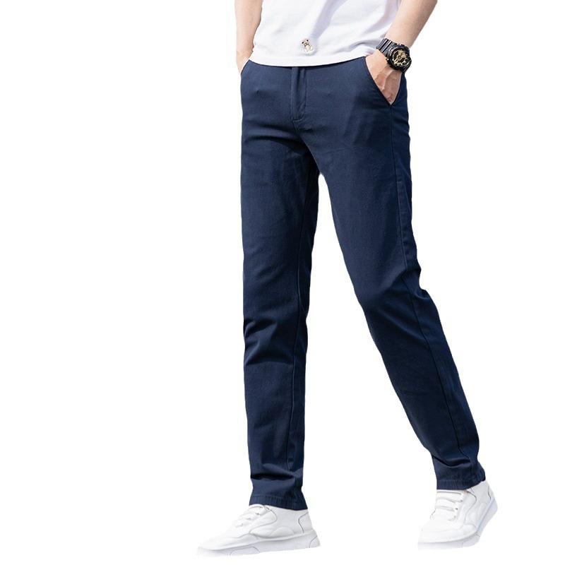 パンツ メンズ ズボン コットンパンツ ストレート 9分丈 薄手 無地 カジュアルパンツ 黒 ブラック ネイビー グレー ベージュ オフホワイト 春夏(4)