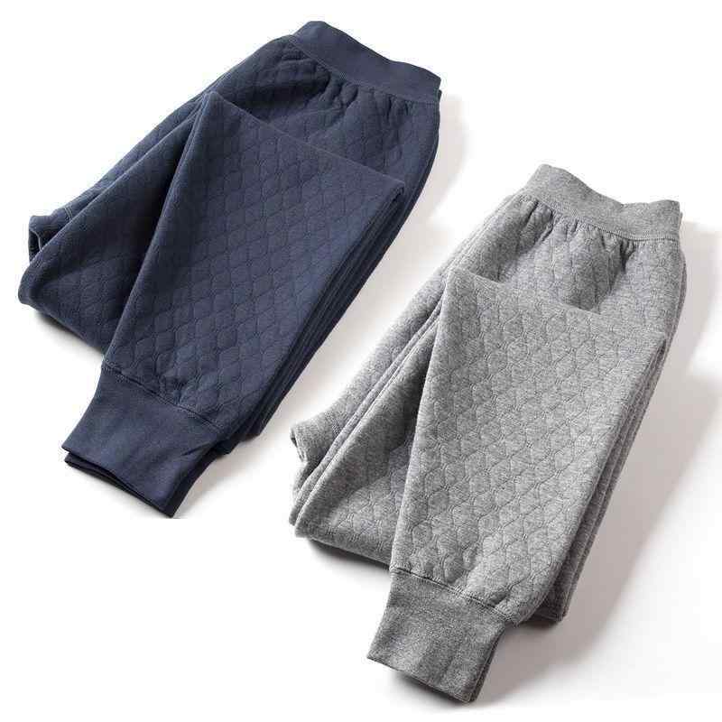 メンズ 綿 あったかインナー 厚手 三層 暖パン 高齢者 向け ゆったり スパッツ 高腰 ロングパンツ 紺色 ライトグレー ダークグレー