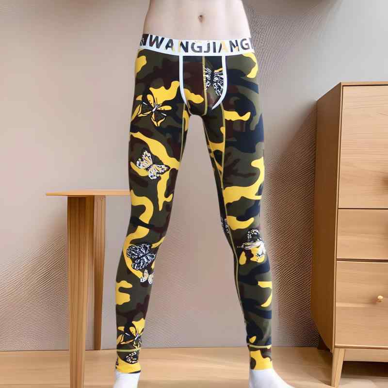 メンズ 秋用インナー あったか起毛コットン ズボン下 レギンス スパッツ 花柄プリント 白色織柄 懐旧陀表 迷彩柄 伸縮性