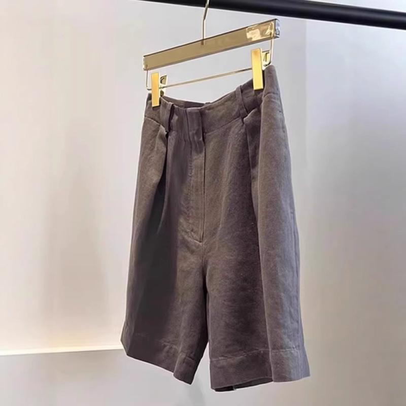 ショートパンツ レディース ハーフパンツ 5分丈 五分丈 ズボン ボトムス キュロット パンツ ワイドパンツ リネンパンツ 西装パンツ タック 麻 リネン テンセル ビスコース 綿麻 コットンリネン 薄手 涼しい 春夏 カジュアル 通勤 普段使い オフィ