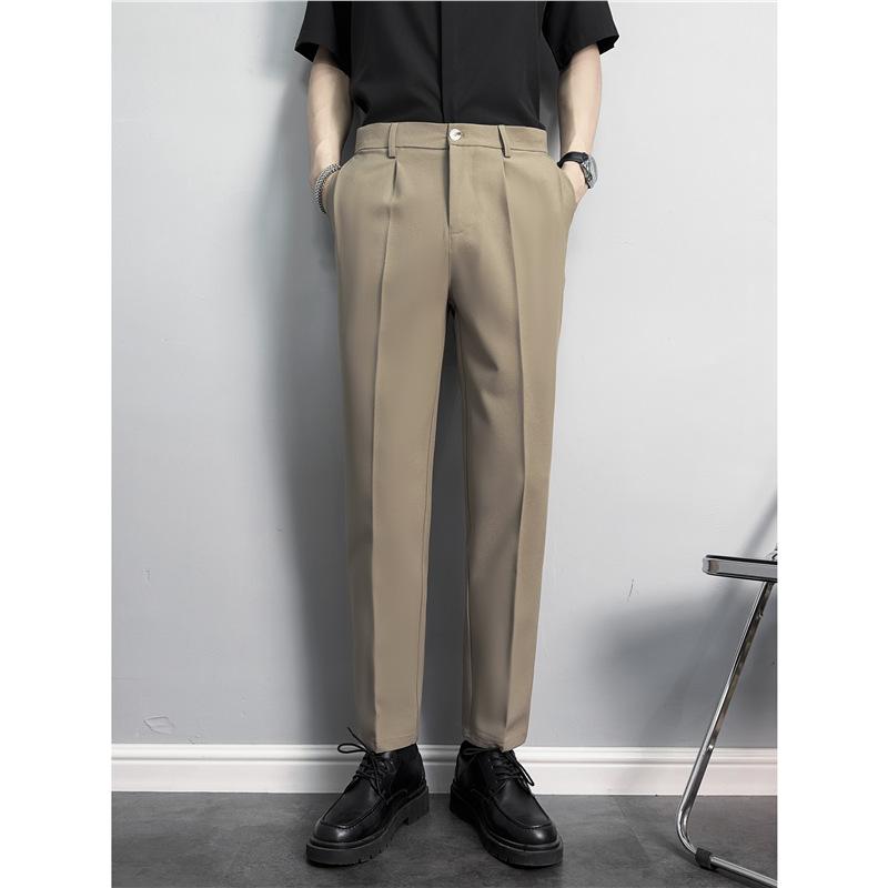 パンツ メンズ テーパードパンツ ビジネス カジュアル スラックス 抗シワ 無地 ポリエステル ブラック 黒 グレー カーキ ブラウン 春秋