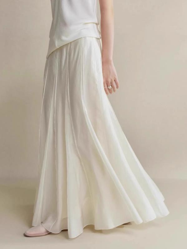 スカート レディース Aラインスカート 銅アンモニア繊維 切り替え ロングスカート ハイウエスト 着痩せ..