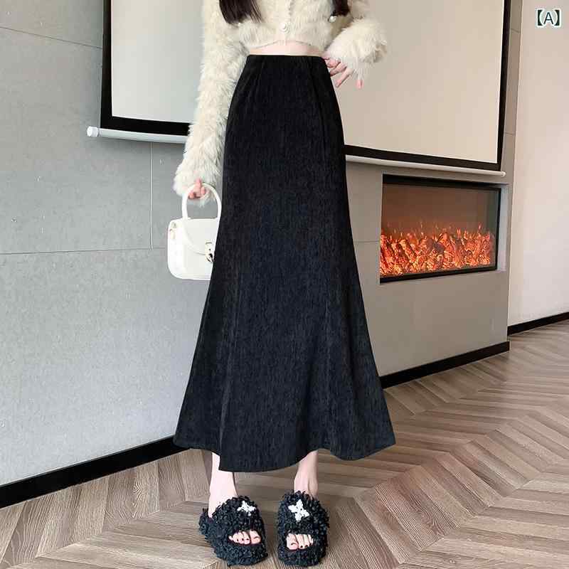 スカート レディース アンゴラ風 ユーロコットン 高見え タイトスカート ミモレ丈 ハイウエスト 美脚 無地 ブラック レッド ブラウン 通勤 オフィス 2