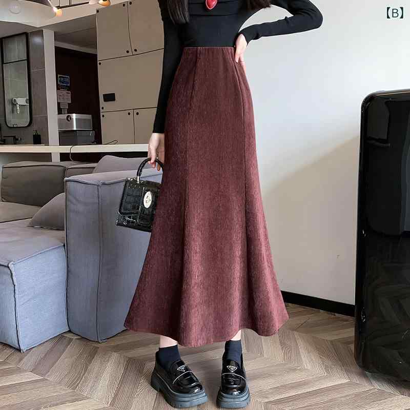 スカート レディース アンゴラ風 ユーロコットン 高見え タイトスカート ミモレ丈 ハイウエスト 美脚 無地 ブラック レッド ブラウン 通勤 オフィス 3
