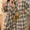 ルームウェア レディース 春秋 綿混紡 チェック柄 浴袍 寝巻き ネグリジェ かわいい 和風 旅館 ゆったり 部屋着