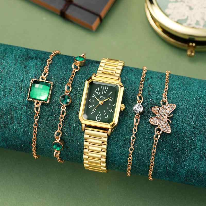 腕時計 レディース ガールズ ウォッチ 韓国 ファッション アクセサリー ブレスレットセット ラインストーン バタフライ ゴールド アナログ クォーツ 学生 女性
